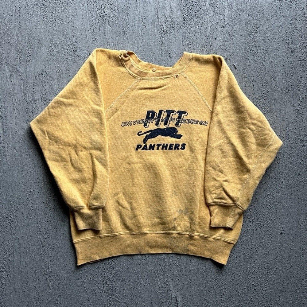Vintage Pitt Panthers‎ Sweatshirt Medium Yellow 1960s University